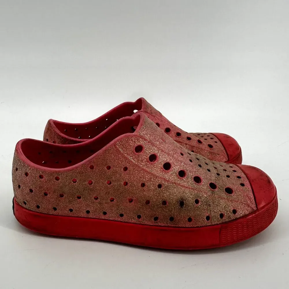 Native Jefferson Bling Glitter Slip-On Sneaker Lightweight EVA Pink Kids 12